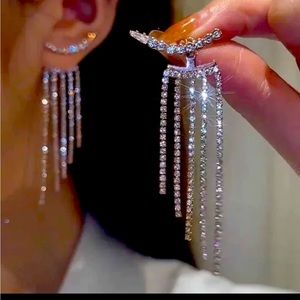 Silver Rhinestone Tassel Earrings